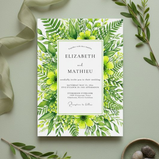 Bruidswork met weelderige smaragdgroene botanische kaart
