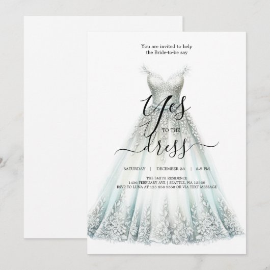 Bruidszeg Ja op de Jurk Uitnodiging (Voorkant / Achterkant)