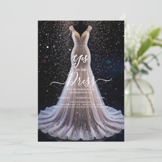 Bruidszeg Ja op de Jurk Uitnodiging (Staand voorkant)