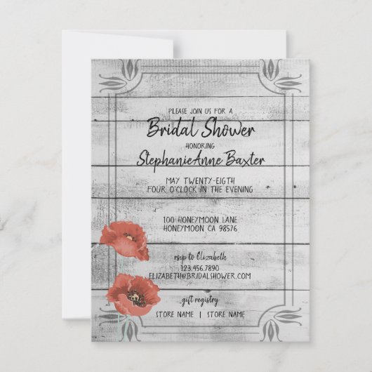 Bruiloenskaart met rustieke witte hout papaverbloe kaart (Voorkant)