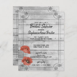 Bruiloenskaart met rustieke witte hout papaverbloe kaart