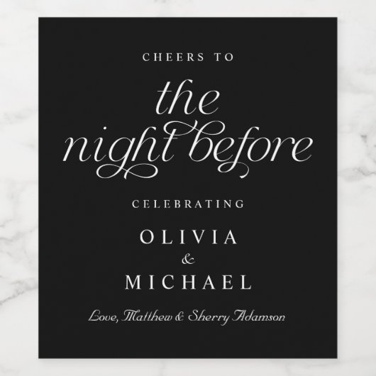 Bruilofoefening Proost op de avond voor Black Wijn Etiket (Enkel label)