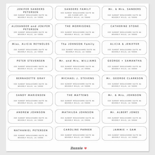 Bruiloft 24 gastadres AFGERONDE witte labels (Vel)