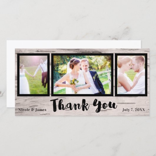 Bruiloft 3 foto Afbeelding rustieke berk dank u Bedankkaart (Voorkant / Achterkant)