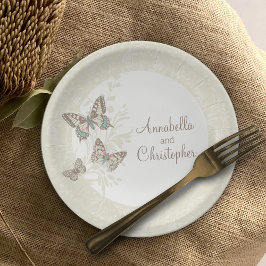 Bruiloft 3 inkt vlinders crème wit papier bord