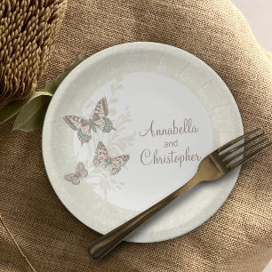 Bruiloft 3 inkt vlinders crème wit papier bord