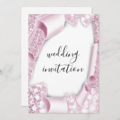 Bruiloft 3D Winkelwagen Effect Wit Roze Glitter Li Kaart (Voorkant / Achterkant)