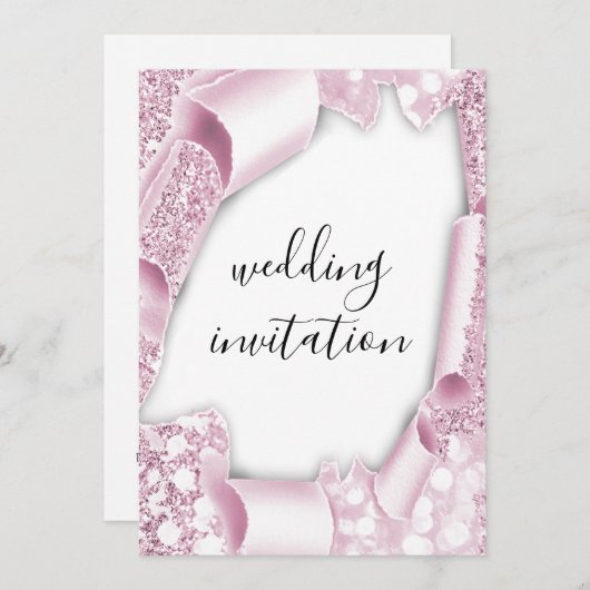 Bruiloft 3D Winkelwagen Effect Wit Roze Glitter Li Kaart (Voorkant / Achterkant)