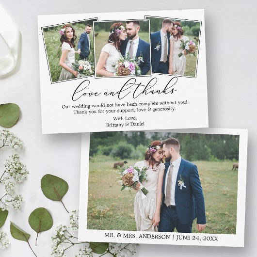 Bruiloft 4 foto Moderne minimalistische kalligrafi Bedankkaart