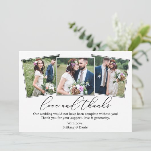Bruiloft 4 foto Moderne minimalistische kalligrafi Bedankkaart (Staand voorkant)