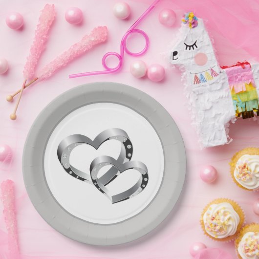 Bruiloft 9" Papier Borden-twee harten Papieren Bordje (Feest)