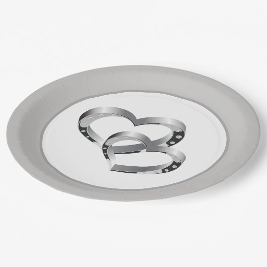 Bruiloft 9" Papier Borden-twee harten Papieren Bordje (Gekanteld)