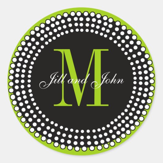 Bruiloft Aangepast Monogram & Namen Apple Groen La Ronde Sticker (Voorkant)