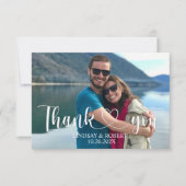 Bruiloft aangepaste foto modern ontspannen dank u bedankkaart (Voorkant)