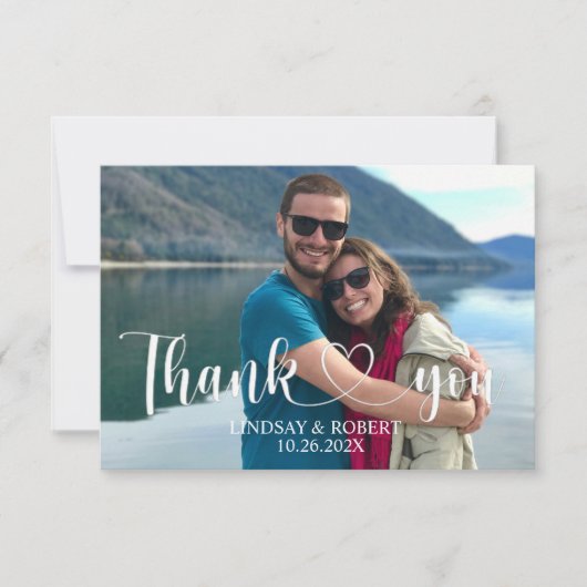 Bruiloft aangepaste foto modern ontspannen dank u bedankkaart (Voorkant)