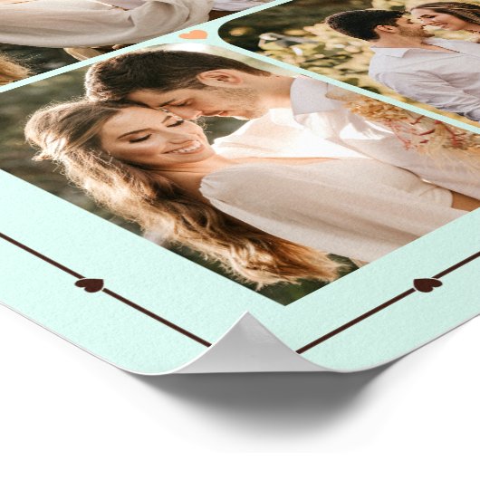 Bruiloft Aangepaste Fotocollage Moderne Mint Harte Poster (Hoek)