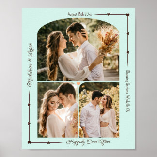 Bruiloft Aangepaste Fotocollage Moderne Mint Harte Poster