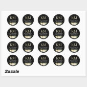 Bruiloft Aangepaste Monogram Naam Cream Zwart Ronde Sticker (Vel)
