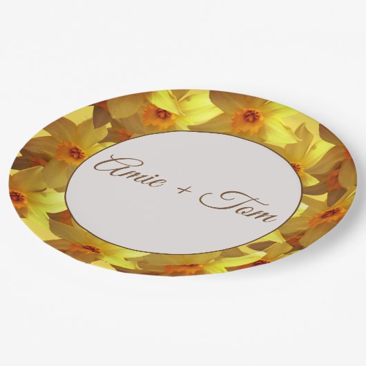 Bruiloft Aangepaste papier borden, gele narcissen Papieren Bordje (Gekanteld)