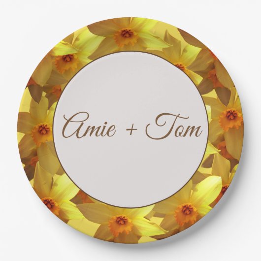 Bruiloft Aangepaste papier borden, gele narcissen Papieren Bordje (Voorkant)