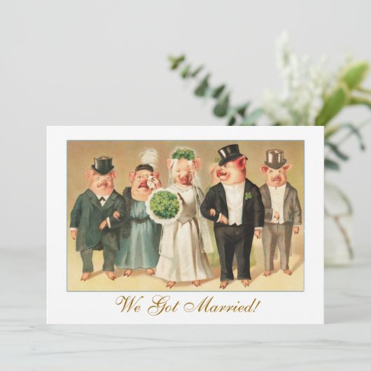 Bruiloft Aankondiging met Formele Varken Bruids Pa (Staand voorkant)