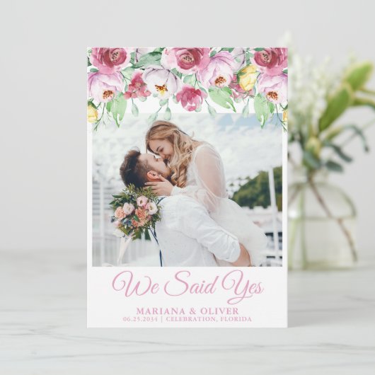 Bruiloft Aankondiging Roze Waterverf Bloemen (Staand voorkant)