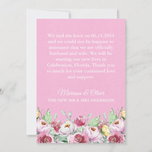 Bruiloft Aankondiging Roze Waterverf Bloemen (Achterkant)