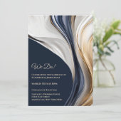 Bruiloft-Abstract Fluid Art-Blue en Gold- Kaart (Staand voorkant)