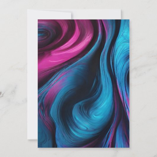 Bruiloft-Abstract Fluid Art-Blue en Roze- Kaart (Achterkant)