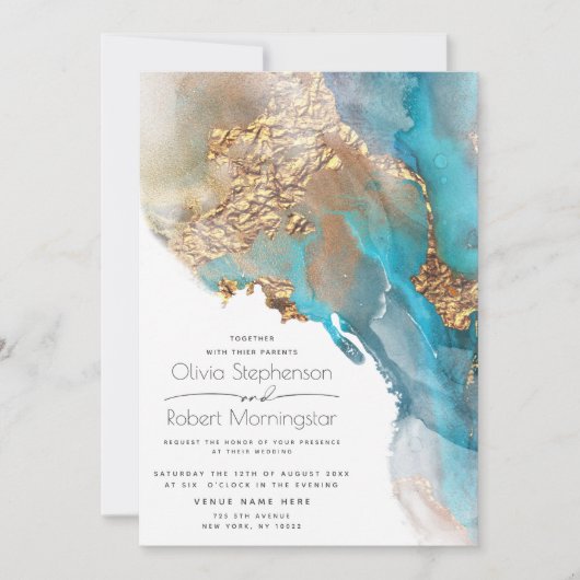 Bruiloft | Abstracte gemarmerde alcoholinkt Kaart (Voorkant)