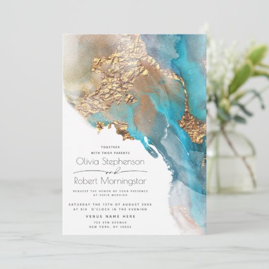 Bruiloft | Abstracte gemarmerde alcoholinkt Kaart (Staand voorkant)