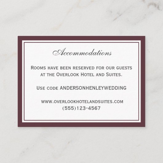 Bruiloft accommodaties en details Informatie Informatiekaartje (Achterkant)