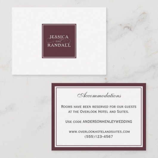 Bruiloft accommodaties en details Informatie Informatiekaartje (Voorkant / Achterkant)