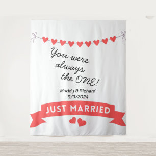 Bruiloft achtergrond banner. Jij was altijd de ONE Wandkleed