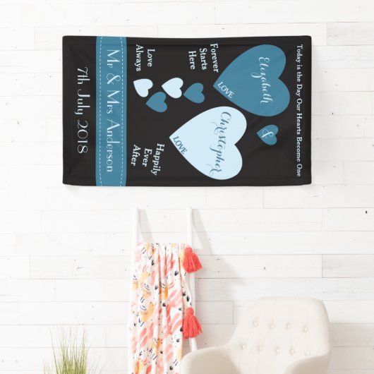 Bruiloft Achtergrond Blauw en zwart met liefde har Spandoek (Insitu)