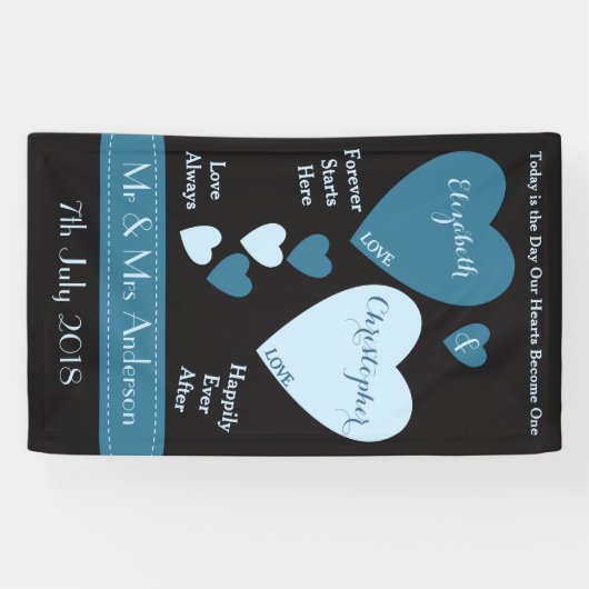 Bruiloft Achtergrond Blauw en zwart met liefde har Spandoek (Horizontaal)