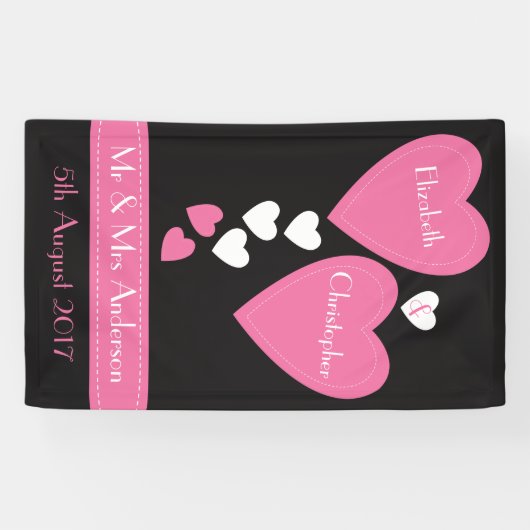 Bruiloft Achtergrond / Fotocabine Zwart & Roze har Spandoek (Horizontaal)