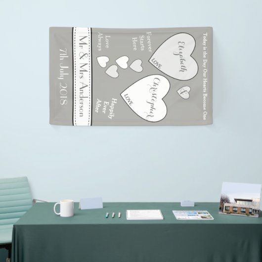 Bruiloft Achtergrond grijs en wit met liefdesharte Spandoek (Beurs)
