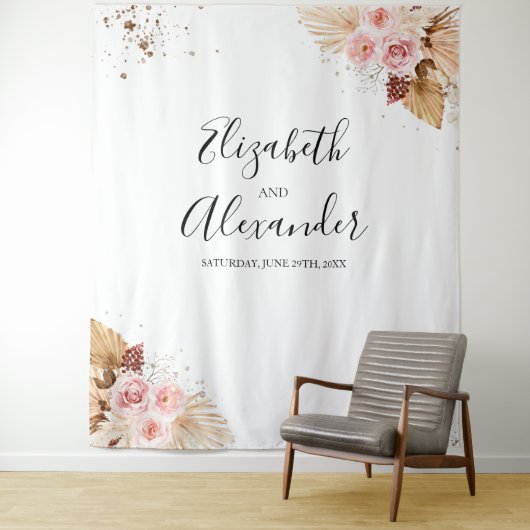 Bruiloft achtergronden | Waterverf Boho Glitter Wandkleed (In situ)