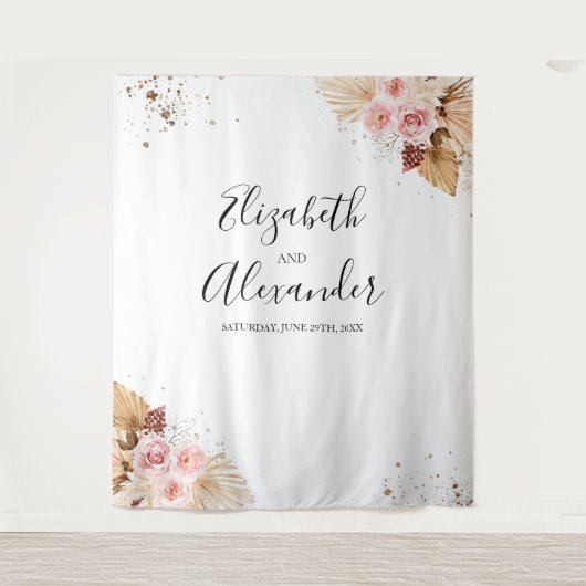 Bruiloft achtergronden | Waterverf Boho Glitter Wandkleed (Voorkant)