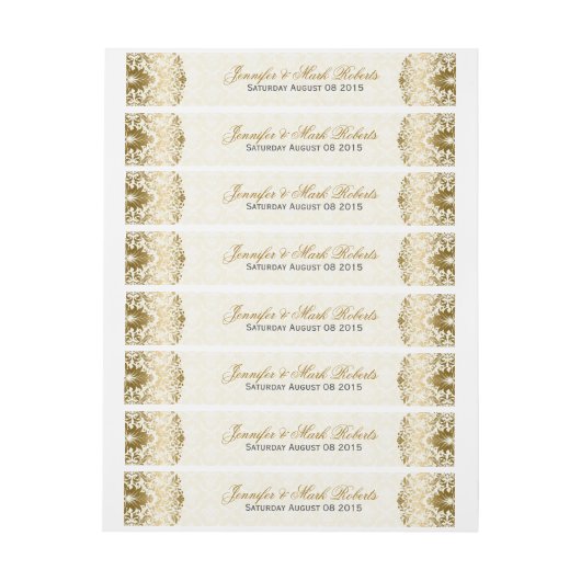 Bruiloft adres label gouden wervelingen beige dama (Vel)