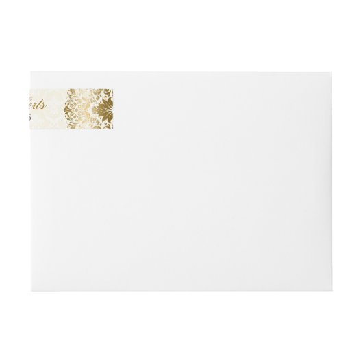 Bruiloft adres label gouden wervelingen beige dama (Voorkant)