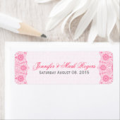 Bruiloft adres Label Roze Kant & Damasks Terug (Insitu)