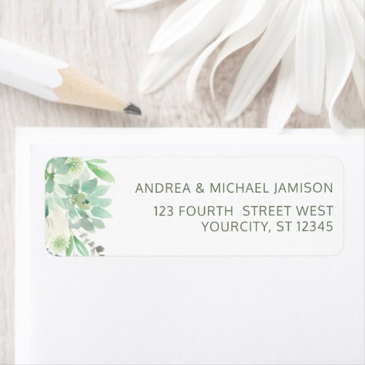 Bruiloft adres Succulent Waterverf groen Etiket (Insitu)
