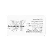 Bruiloft Adresetiketten Chic Monogram en Namen Etiket (Voorkant)