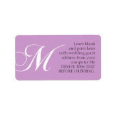 Bruiloft Adresetiketten Monogram M Lila Etiket (Voorkant)