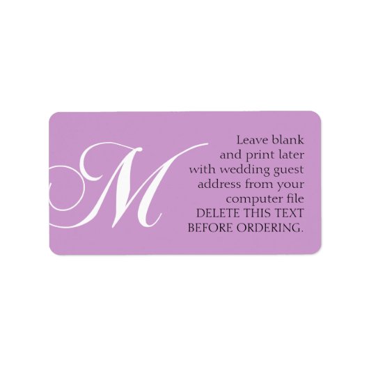 Bruiloft Adresetiketten Monogram M Lila Etiket (Voorkant)