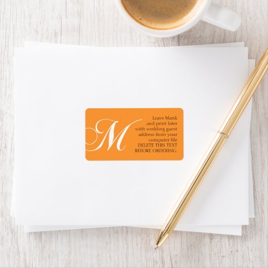 Bruiloft Adresetiketten Monogram M Sinaasappel Etiket (Insitu)
