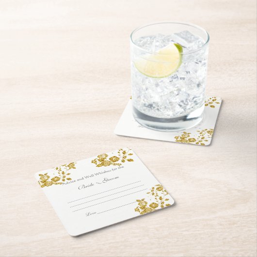 Bruiloft advies en Well Wishes, Goudfolie Rozen, Kartonnen Onderzetters (Insitu)