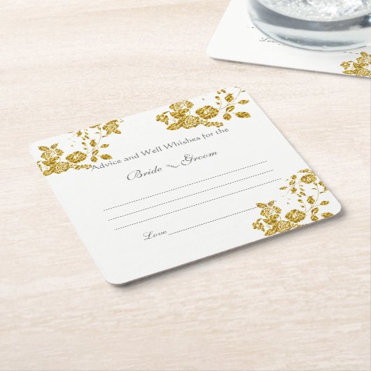 Bruiloft advies en Well Wishes, Goudfolie Rozen, Kartonnen Onderzetters (Schuin)